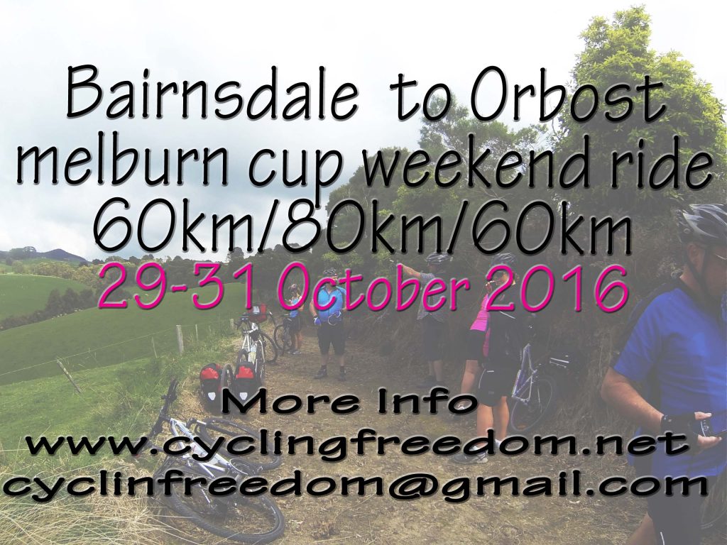Melbourne cup 3 day ride Bairnsdale to Orbost return 60/80/60km Bikefun
